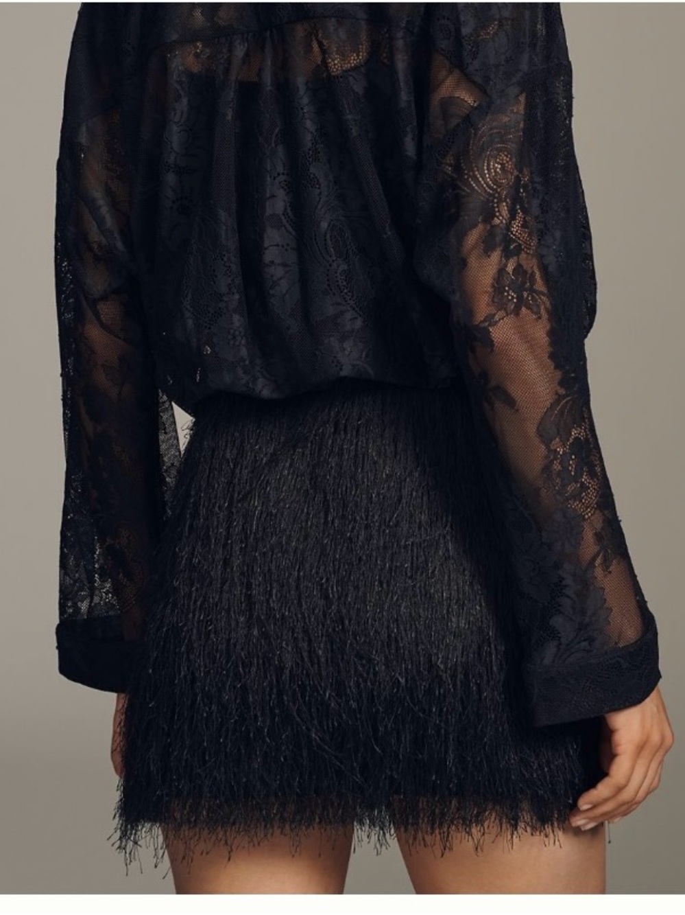 Anthropology - Maeve / Black Lace Fringe Mini Dress | Large - Picture 2 of 7
